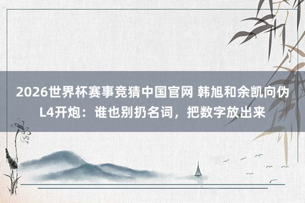 2026世界杯赛事竞猜中国官网 韩旭和余凯向伪L4开炮：谁也别扔名词，把数字放出来