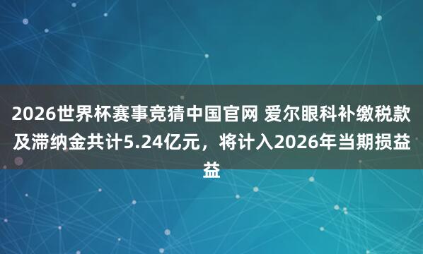 2026世界杯赛事竞猜中国官网 爱尔眼科补缴税款及滞纳金共计5.24亿元，将计入2026年当期损益