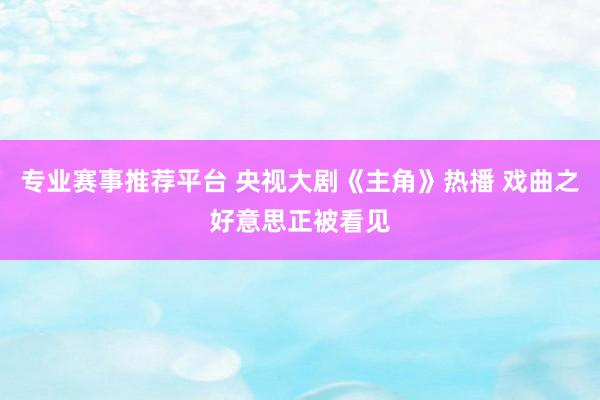专业赛事推荐平台 央视大剧《主角》热播 戏曲之好意思正被看见
