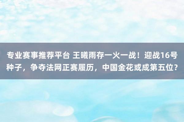 专业赛事推荐平台 王曦雨存一火一战！迎战16号种子，争夺法网正赛履历，中国金花或成第五位？