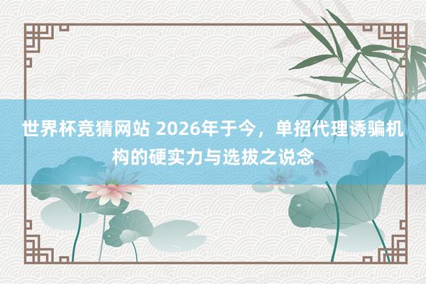 世界杯竞猜网站 2026年于今，单招代理诱骗机构的硬实力与选拔之说念